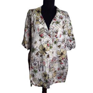 Cathy Daniels Size 3X Shirt Womens Floral Architectural Print Button Up Hi Low